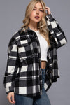 Long Slv Check Printed Fleece Shacket - Blush & Cactus