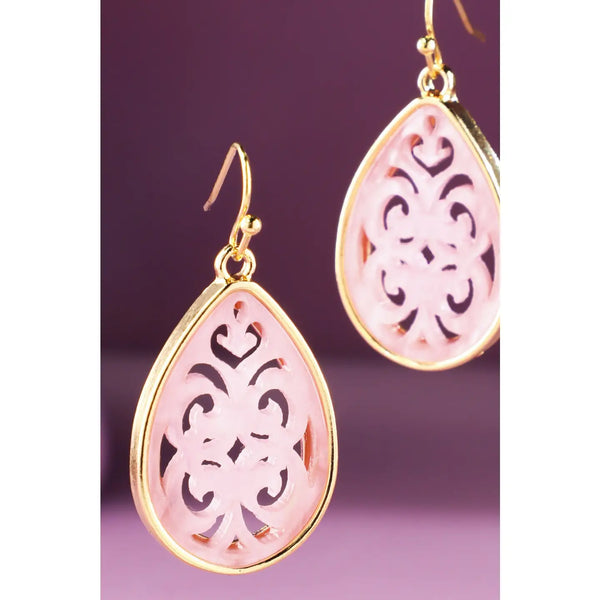 Teardrop Filigree Earrings - Blush & Cactus