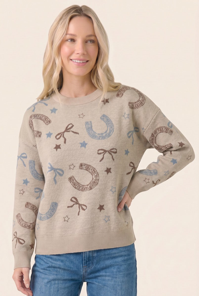 Western Lucky Girl Neutral Sweater
