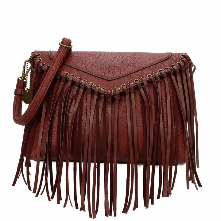 Dallas Classic Vegan Leather Western Fringe Crossbody Bag - Blush & Cactus