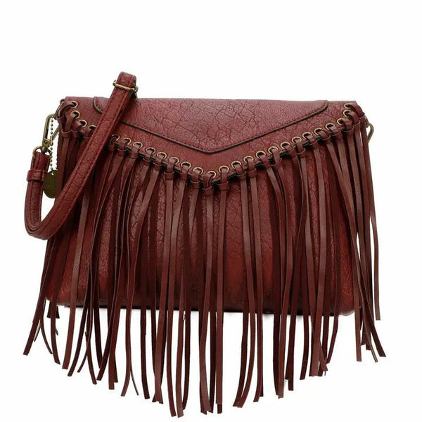 Dallas Classic Vegan Leather Western Fringe Crossbody Bag - Blush & Cactus