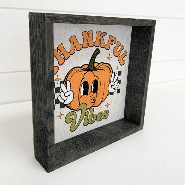 TOTE Thankful Vibes Retro Pumpkin - Cute Fall Framed Canvas Art