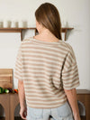 Stripe Short Sleeve Boxy Henley Knit Top - Blush & Cactus