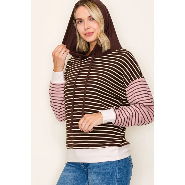 Staccato Color Blocked Stripe Hoodie Top