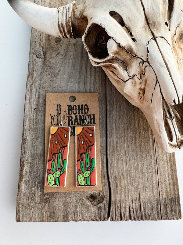 Leather Western Earrings - teardrop bar cactus boots flowers - Blush & Cactus
