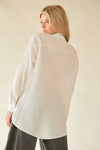 Davi & Dani Crinckled Jacquard Checker Button Down Shirt Top