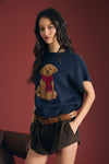 Puppy Jacquard Short Sleeve Knit Sweater