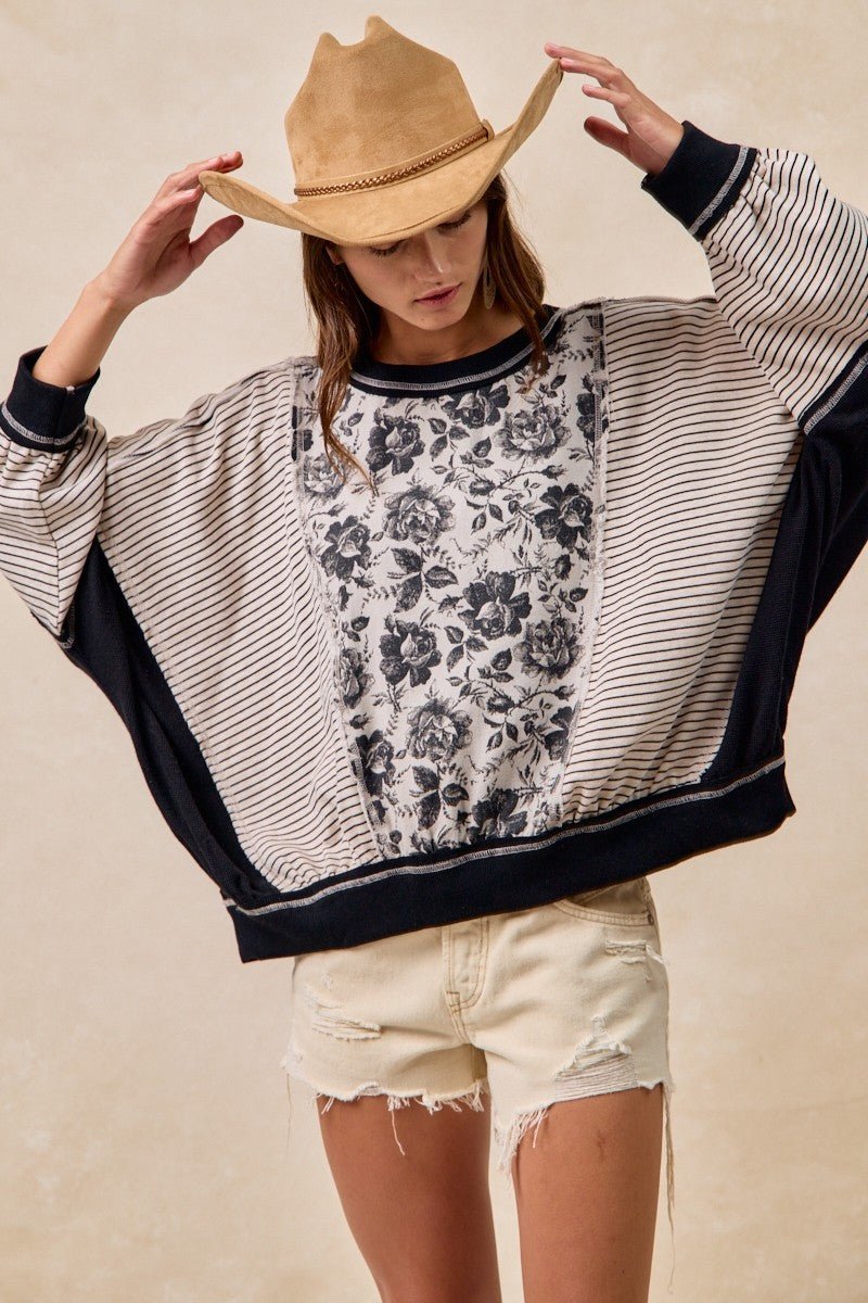 BIBI Rose Twill And Stripe Mix And Match Top - Blush & Cactus