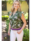 Stripe Ribbed Band Floral Print and Embroidered Top - Blush & Cactus