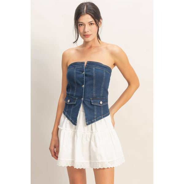 Nashville Nights Denim Strapless Top - Blush & Cactus