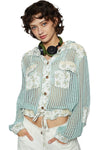 POL Vintage Washed Crochet Hoodie Jacket with Patchwork