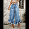 Women's Tie Drawstring Elastic Waist Wide Leg Jeans