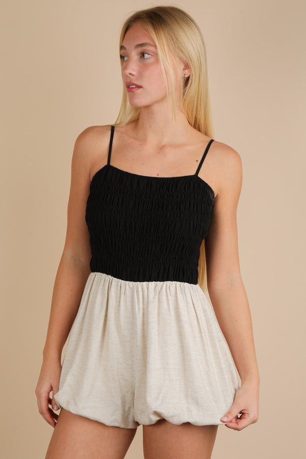 Very J Bubble Hem Romper With Smocking Body