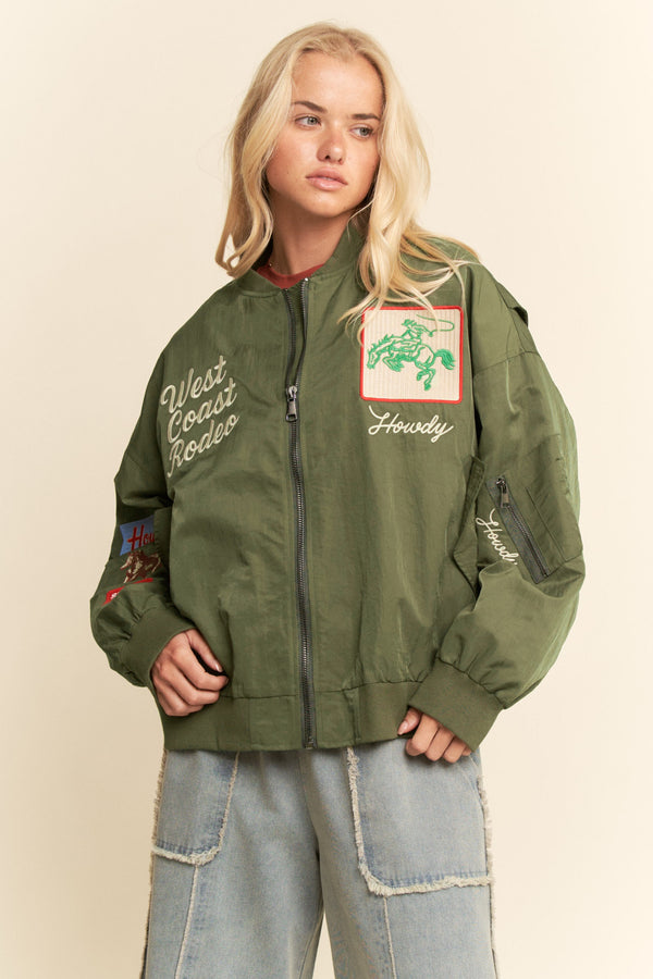 Davi & Dani West Coast Rodeo Embroidered Bomber Jacket