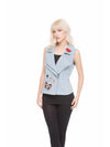 Light Wash Denim Vest with Embroidered Patches