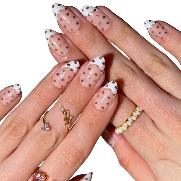PaintLab Chrome Polka Dot Press On Nails - Blush & Cactus