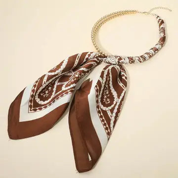 Abstract Pattern Fabric Scarf Double Bubble Chain Necklace