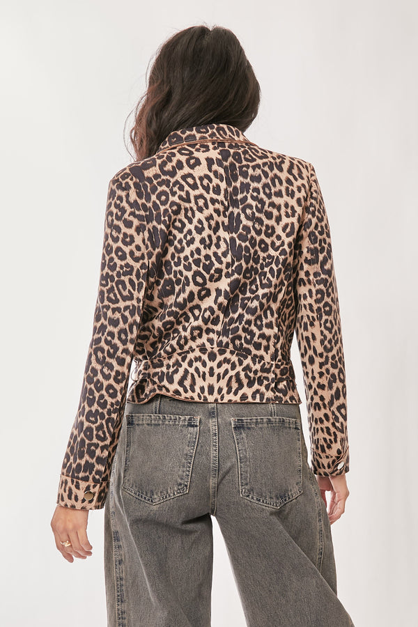Davi & Dani Leopard Twill Moto Style Biker Jacket Outerwear