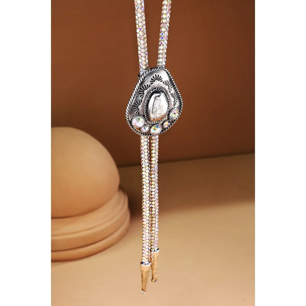 Western Glitter Cord Cowboy Hat Bolo Necklace - Blush & Cactus