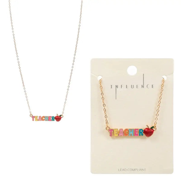 School Teacher Day Enameld Pendant Short Necklace