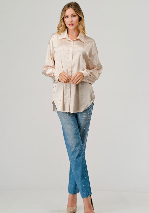 Satin Rhinestone Top - Curvy Size