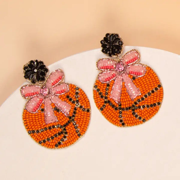 Gameday Basketball Beaded Dangle Earrings
