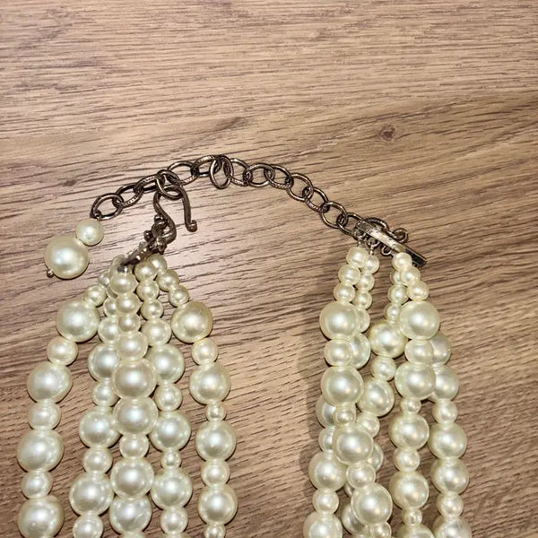 5 Strand Pearl Turquoise Cross Necklace