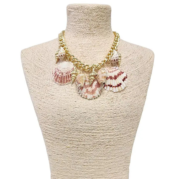 Ocean Seashell & Charm Necklace On Chunky Gold Chain