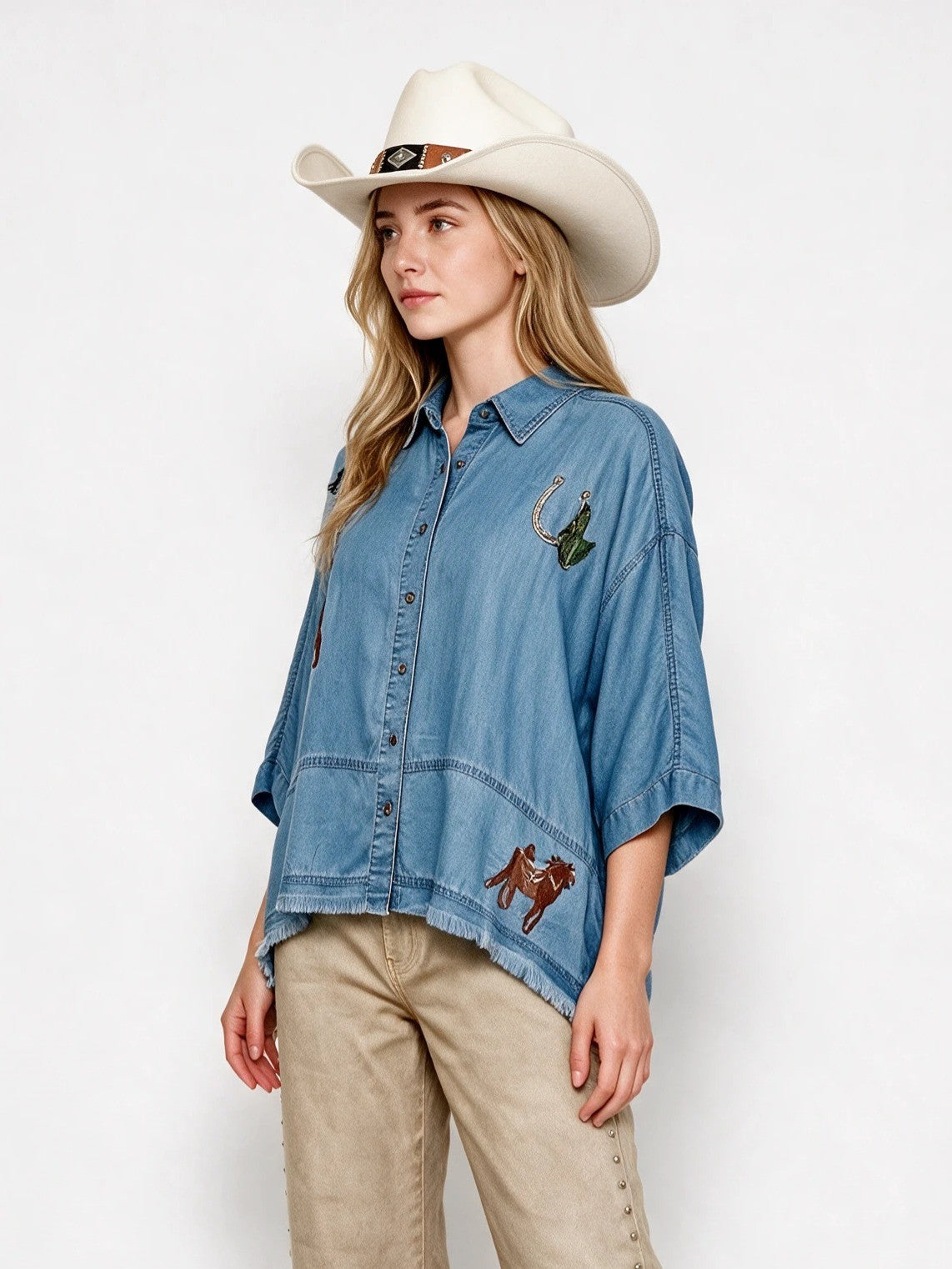 Western Cowboy Embroidered Tencel Shirt
