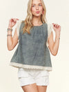 Denim Lace Trim Blouse - Blush & Cactus