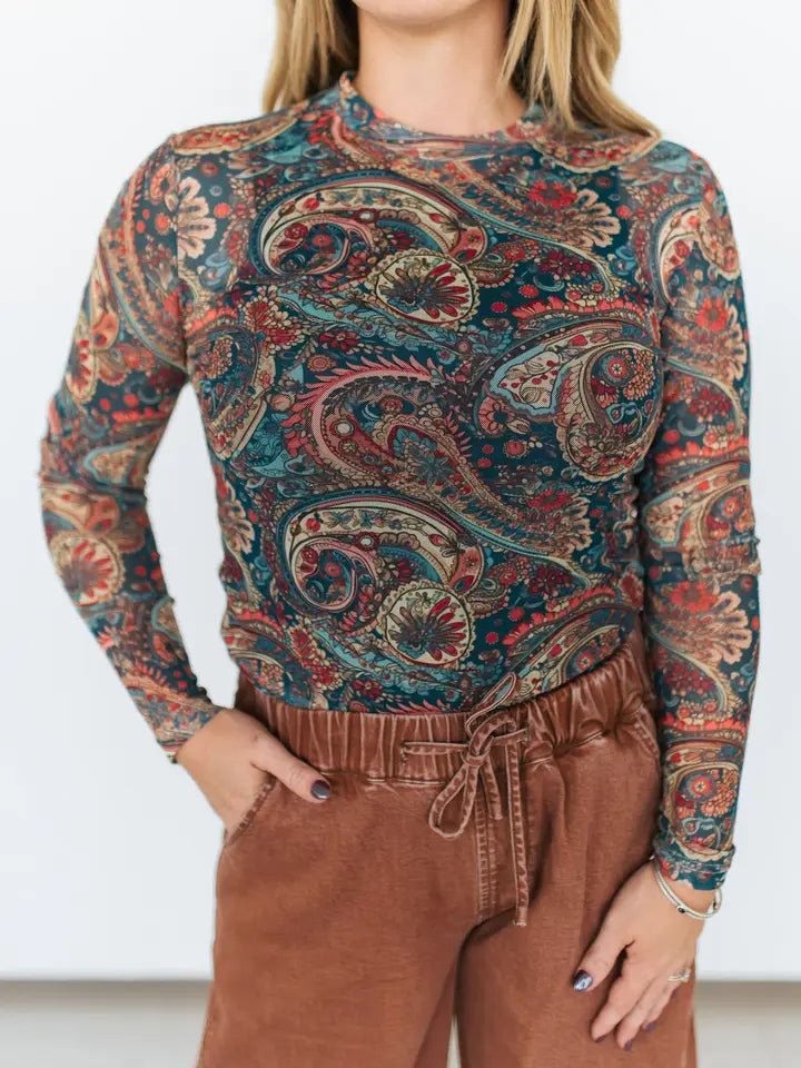 Paisey Mesh Top - Blush & Cactus