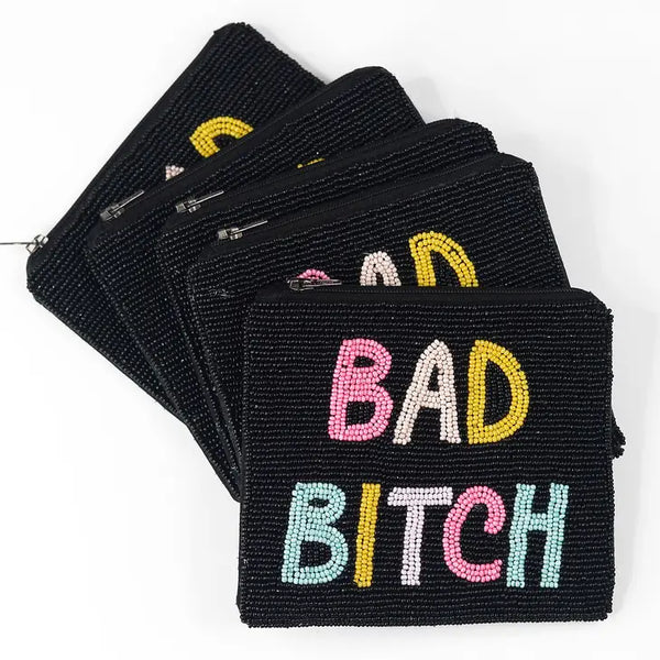 Bad Bitch Seed Bead Bag, Makeup Bag, Beaded Coin Purse