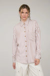 Stripe Collared Button Down Long Sleeve Shirt - Blush & Cactus