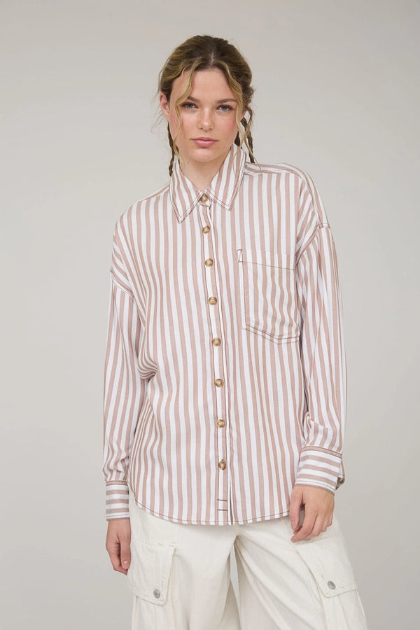 Stripe Collared Button Down Long Sleeve Shirt - Blush & Cactus