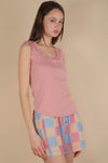 Bow Trim Ruffled Knit Tank Top