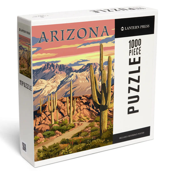 1000 Piece Puzzle Arizona, Desert Cactus Trail Sunset - Blush & Cactus