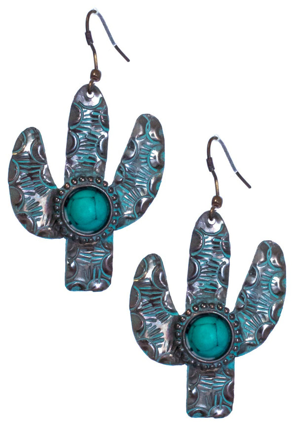 Turquoise Metal Cactus Earrings