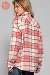Long Slv Wool Blend Plaid Jacket - Curvy Size - Blush & Cactus