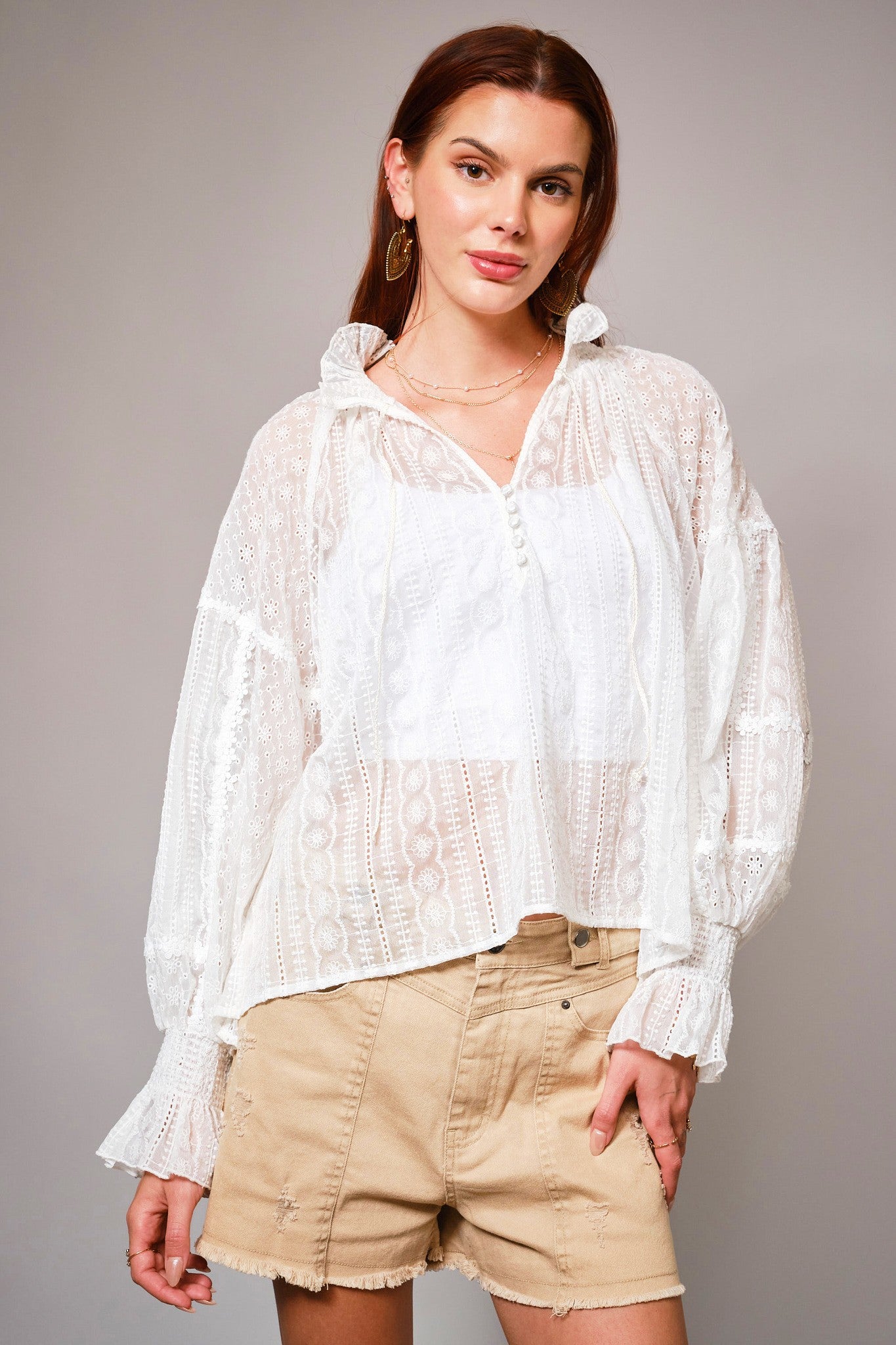 Blue B Peter Pan Collar Peasant Blouse - Blush & Cactus