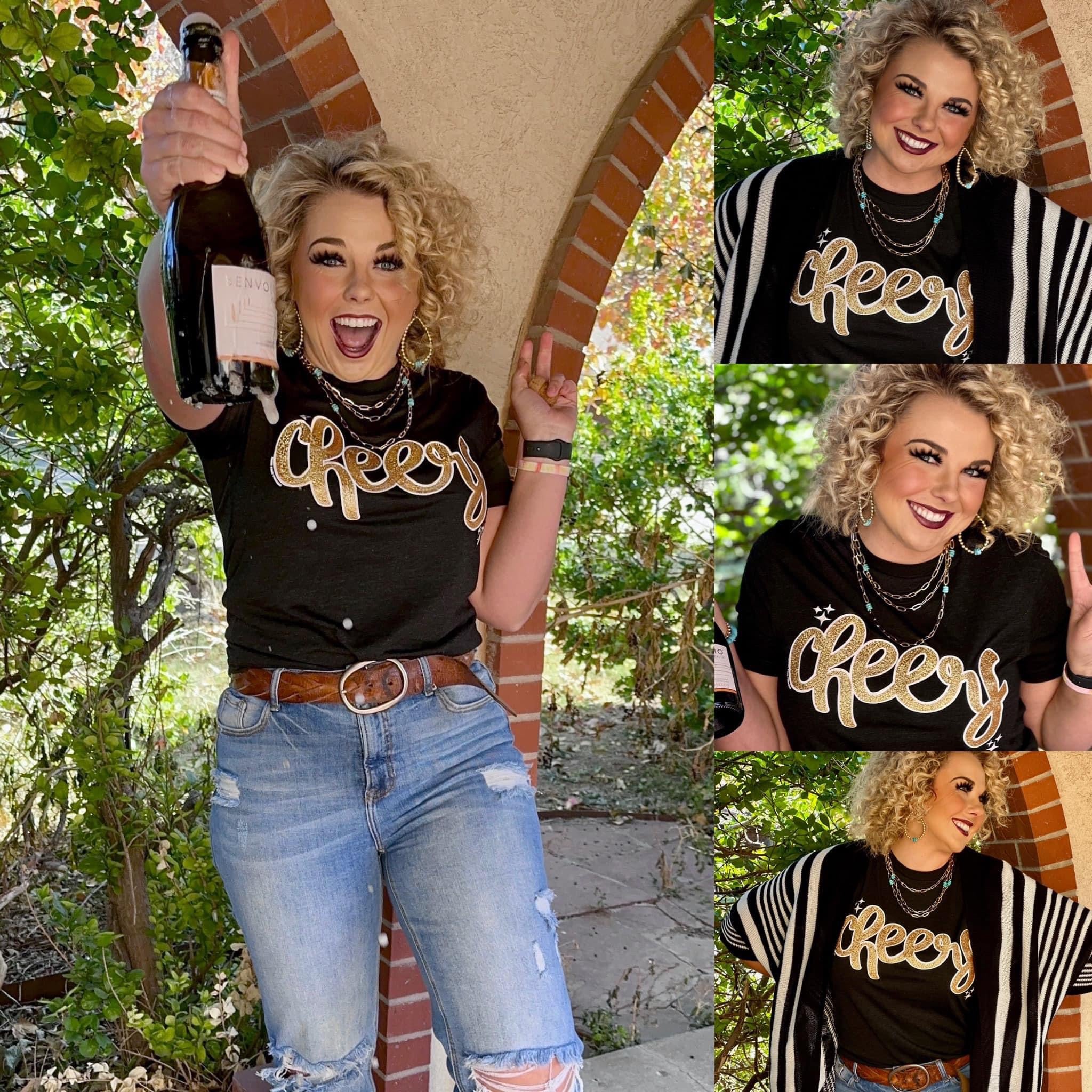 Cheers with Gold Glitter Graphic Tee