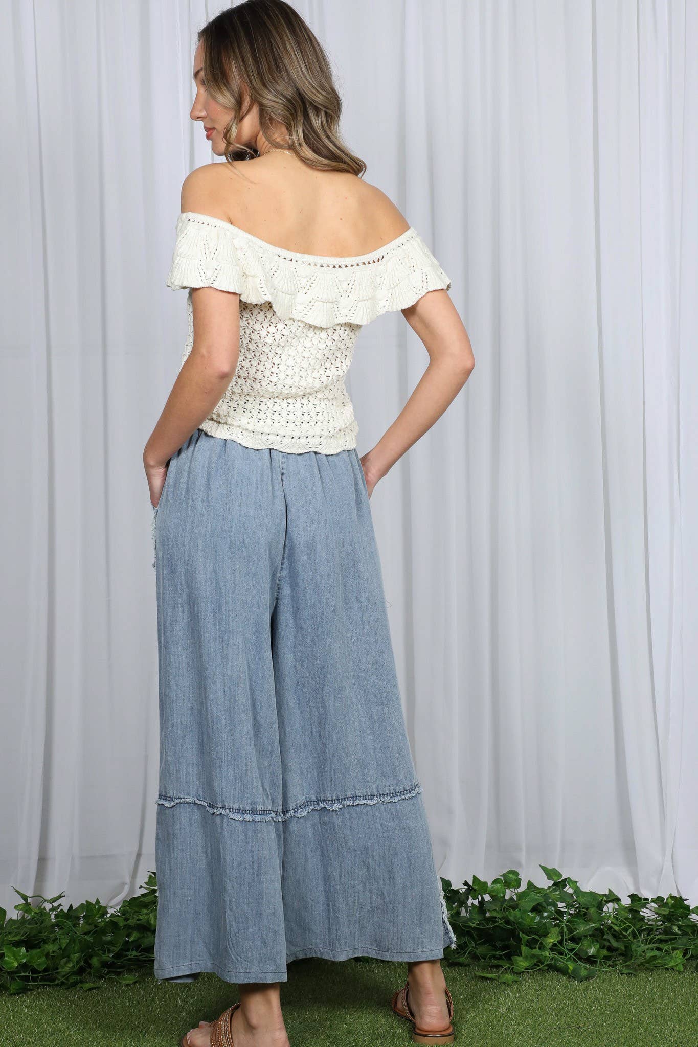 Self Fray Tencel Chambray Palazzo Pants