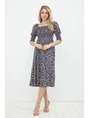 Blue B Floral Print Smocked Bodice Puff Midi Dress
