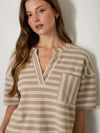 Stripe Short Sleeve Boxy Henley Knit Top - Blush & Cactus