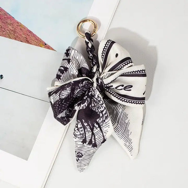 Vintage Lace Print Bow Scarf Bag Charm - Blush & Cactus