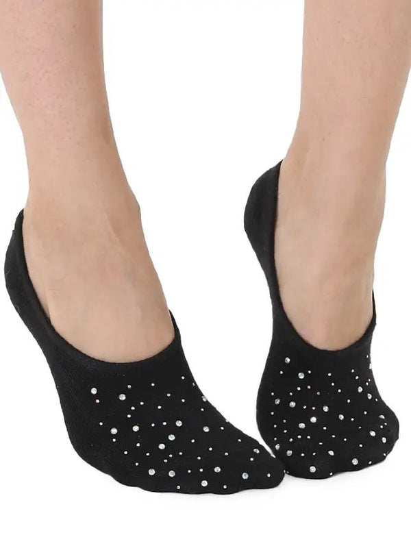 No - Show Liner Socks w/ Crystal Jewel Embellishments - Black - Blush & Cactus