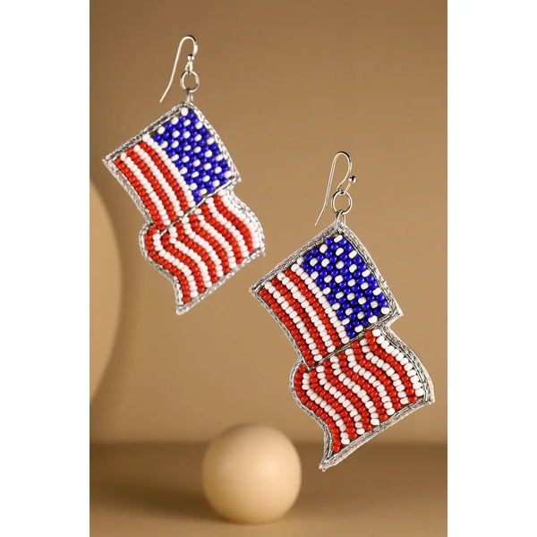 Patriotic American Flag Seed Bead Earrings - Blush & Cactus