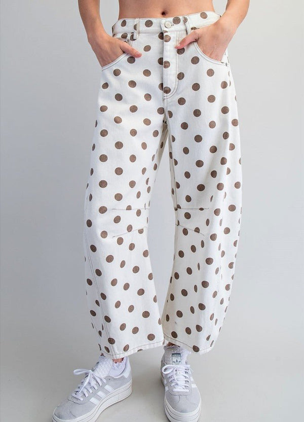 eesome Mineral Washed Polka Dot Barrel Pants - Blush & Cactus