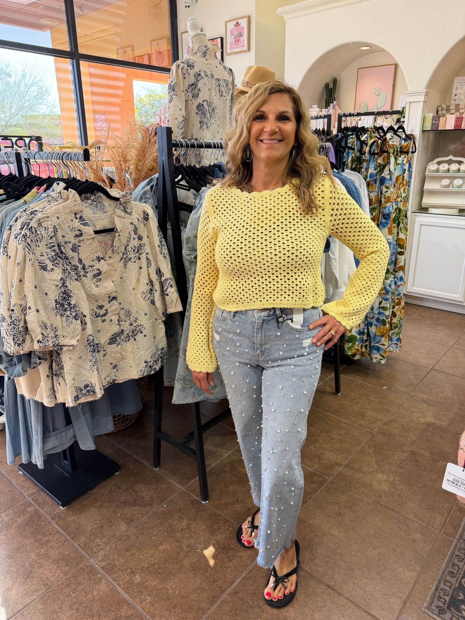 Lemon Drop Scallop Knit Sweater - Blush & Cactus