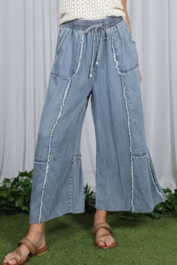 Self Fray Tencel Chambray Palazzo Pants