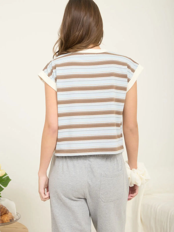 Multi - Color Stripe Crewneck Sleeveless Knit Top - Blush & Cactus